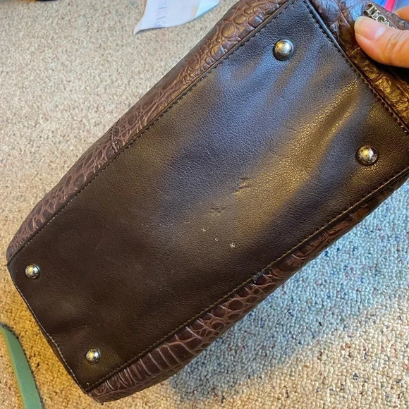 Tignanello Crocodile Print Body Genuine Leather Brown Satchel Shoulder Purse Bag - Picture 7 of 12